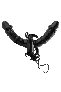 Voorbindharnas met twee zwarte penisvormige vibrators