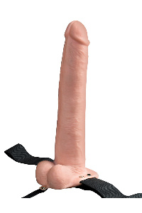 Holle oplaadbare strap-on dildo met ballen 30 cm bruin