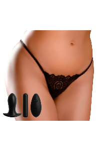Remote lace peek-a-boo slipje met buttplug en afstandbediening - one size