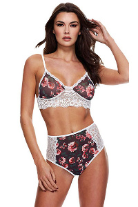 Baci - grey floral & lace bra set s/m