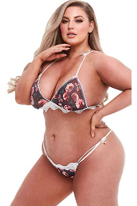 Baci - grey floral & lace bra set with side tie panty q