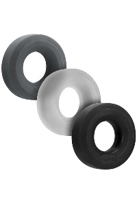 Hunkyjunk cockring set 3x - zwart - grijs - ice