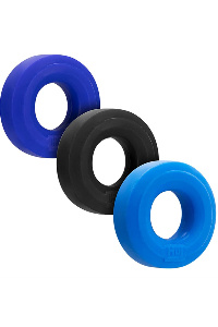 Hunkyjunk cockring set 3x - zwart - blauw - kobalt