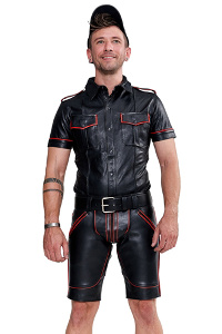 Mister b leather police shirt short sleeves red piping xs
