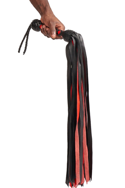 Mister b impact premium leren flogger - zwart - rood - 54 cm