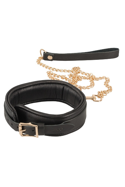 Leren halsband en riem goud   verstelbaar