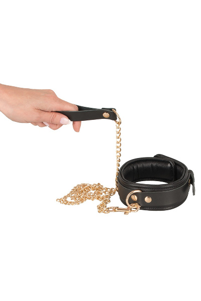 Leren halsband en riem goud   verstelbaar - afbeelding 2