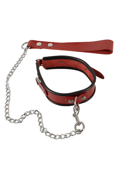 Leren halsband -  verstelbaar -met riem - afbeelding 2