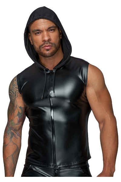 Kort mouwloos hoodie shirt in zwarte powerwetlook