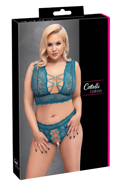Bralette en kruisloze string set groen-blauw - afbeelding 2