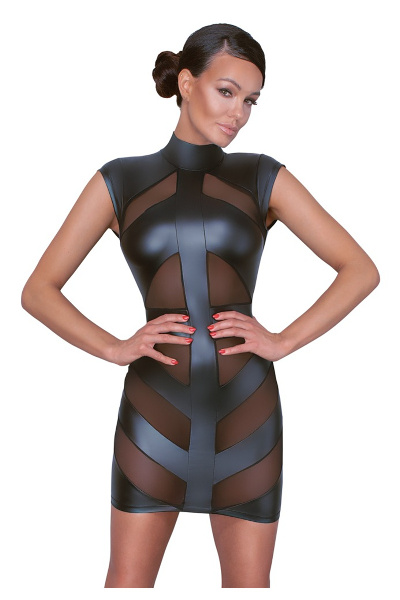 Jurk matte look met powernet inzetstukken aan voorkant - afbeelding 2