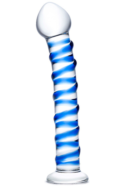 Glas -spiraal dildo blauw