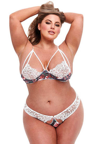 Baci - grey floral & lace bra set with open back panty q