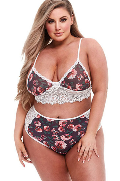 Baci - grey floral & lace bra set q