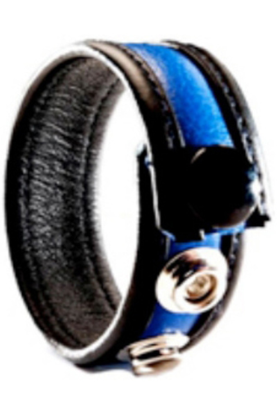 3 snap leren cockring zwart - blauw