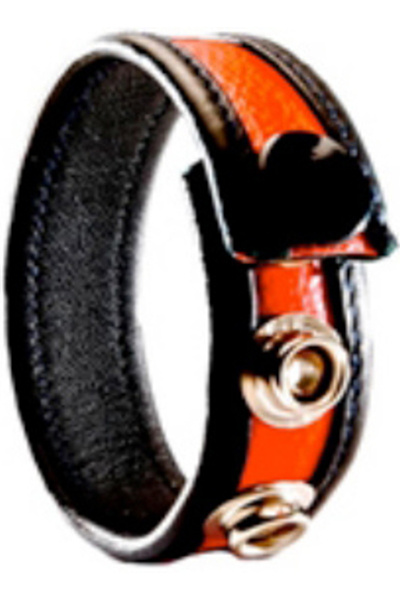 3 snap leren cockring zwart - rood