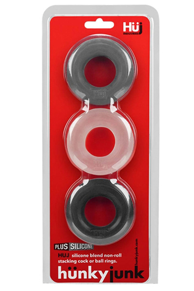 Hunkyjunk cockring set 3x - zwart - grijs - ice - afbeelding 2