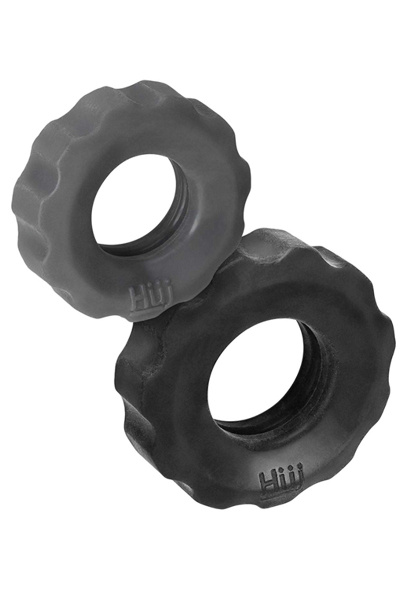 Hunkyjunk cockring 2-size-pack - black tar + stone - afbeelding 2