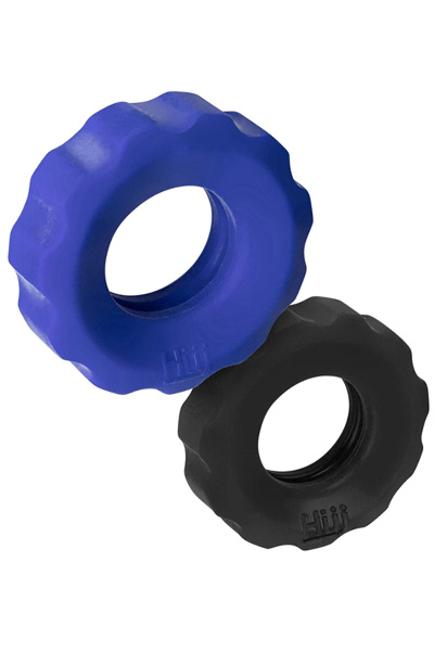 Hunkyjunk cockring 2-size-pack - kobalt + zwart tar
