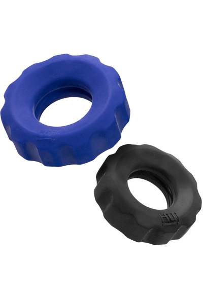 Hunkyjunk cockring 2-size-pack - kobalt + zwart tar - afbeelding 2
