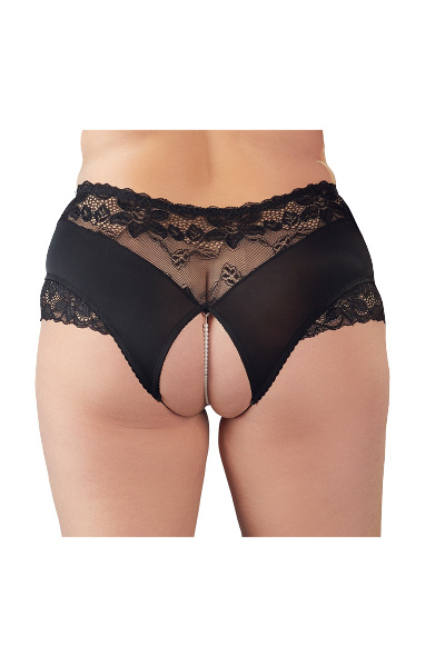 Sexy kanten slipje met open kruis en parel ketting - afbeelding 2