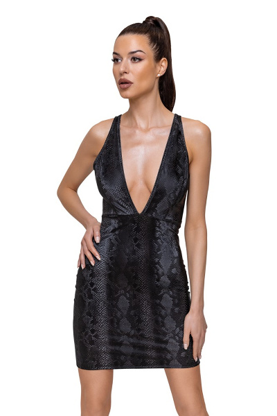 Jurk in matglanzende slangenleer-look