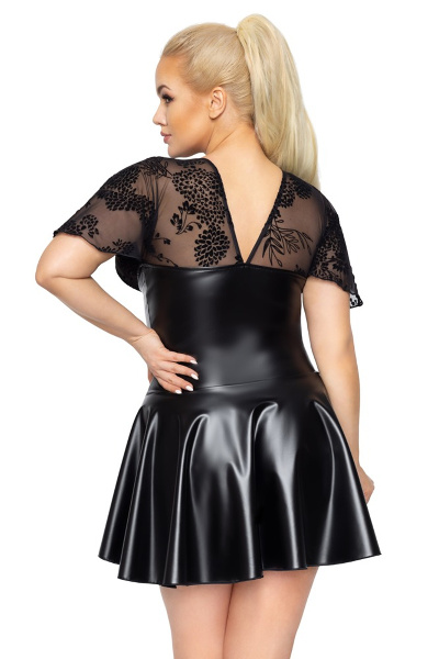 Jurk in power wetlook met fluwelen flockprint tule - zwart - afbeelding 2